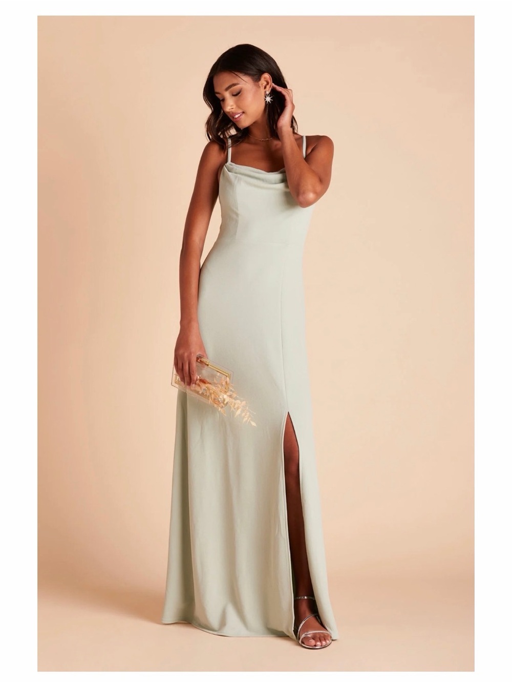 Birdy Grey Sage Cowl Neck Maxi Dress with Side Slit XS